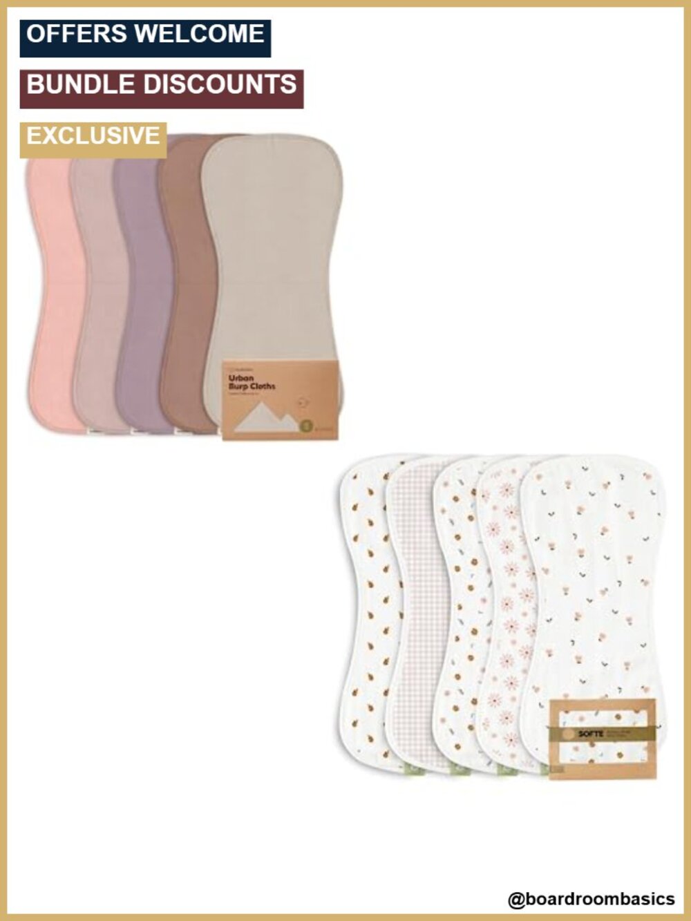 KeaBabies 10-Pack Cotton Burp Cloths Newborn Absorbent 21x10.5